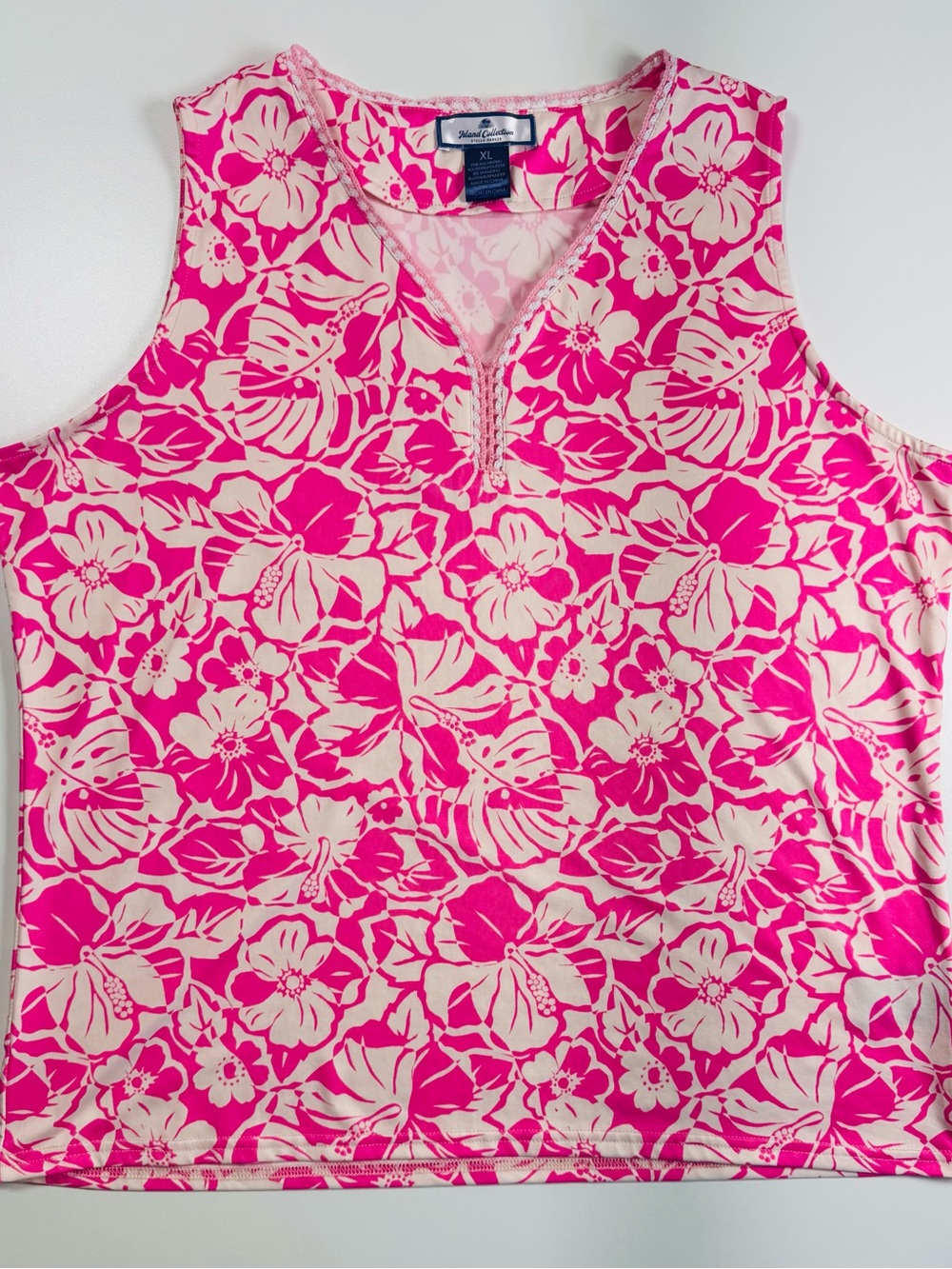 Island Republic Hot Pink & Cream Floral V-Notch Tank